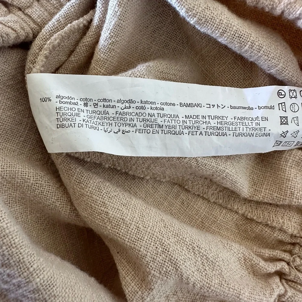 Zara Beige Shell Button Puff Sleeve cotton Top Sz XS cottagecore, boho